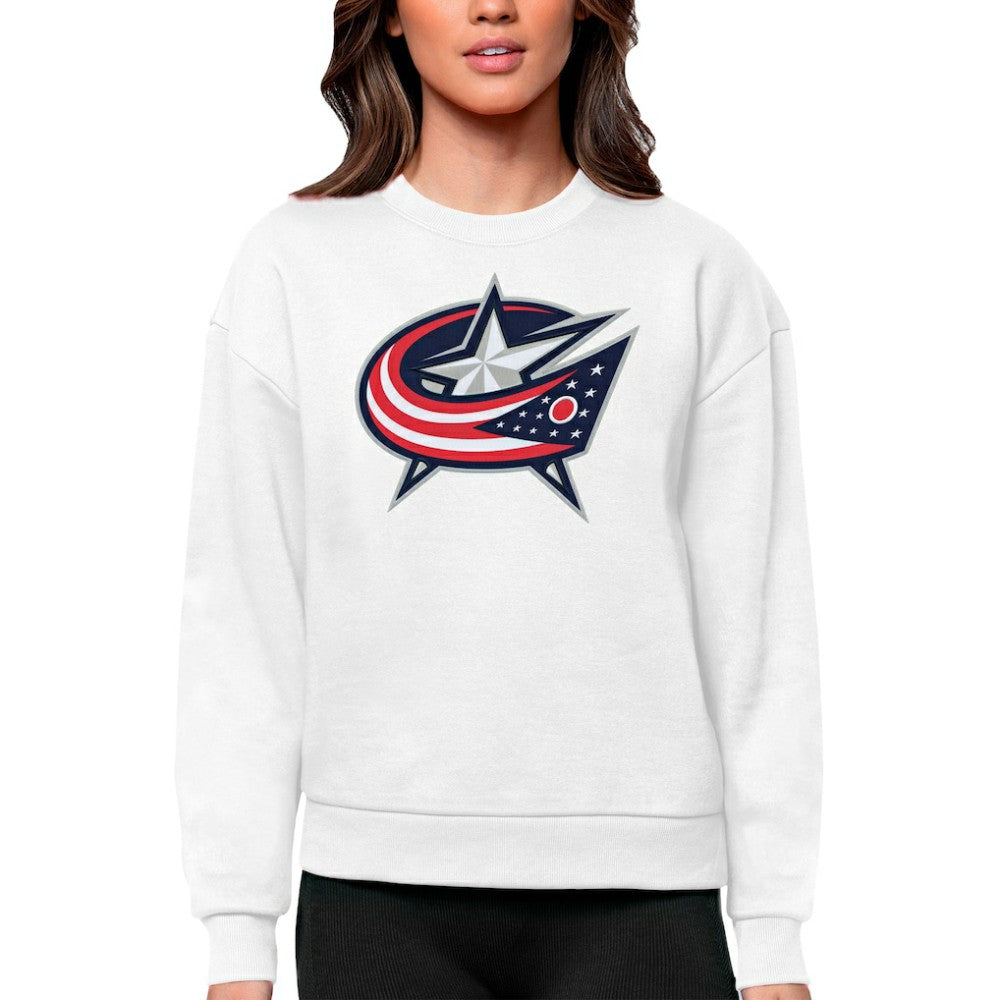 Columbus Blue Jackets Antigua Women's Team Logo Victory Crewneck Pullover Sweatshirt - White Sweatshirts