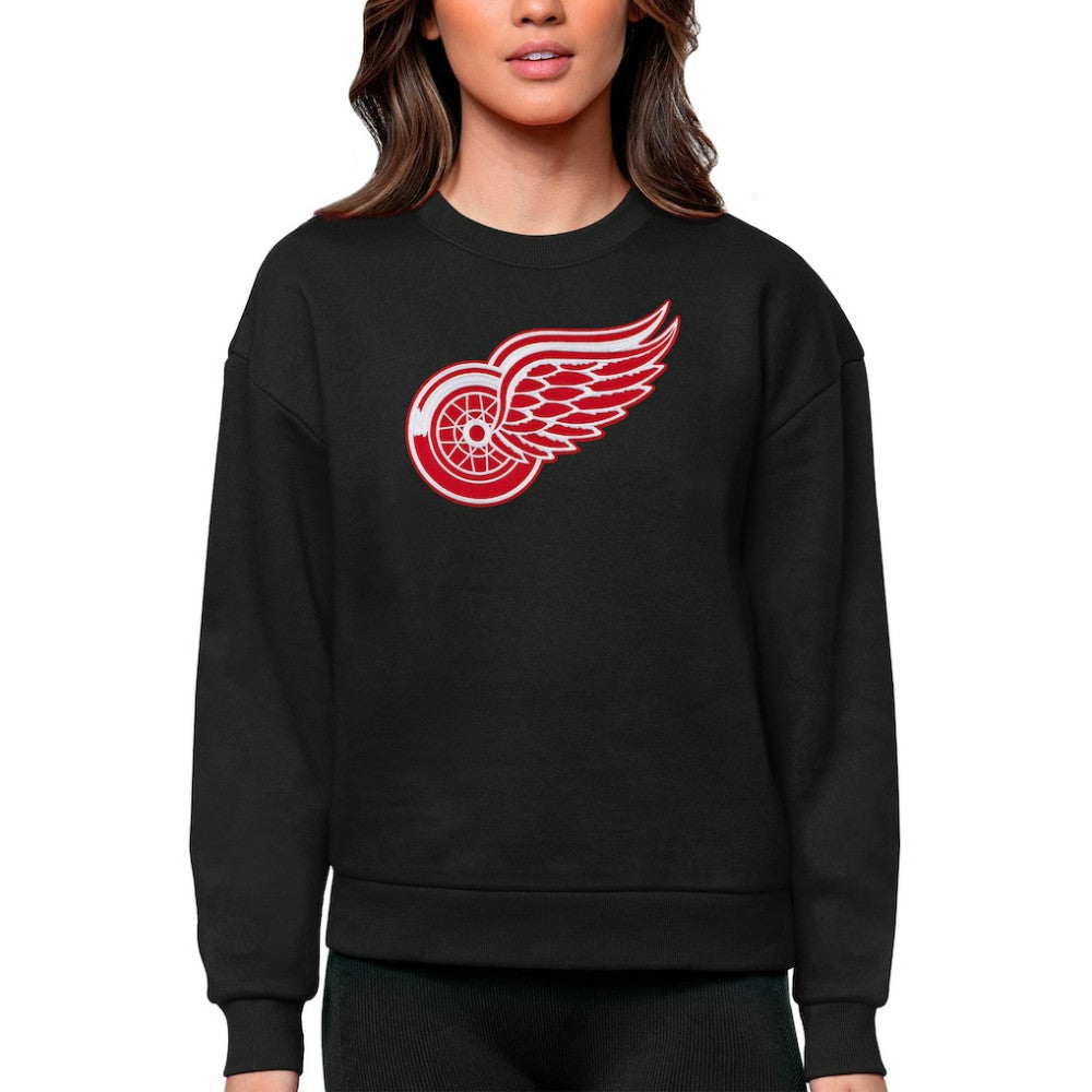 Detroit Red Wings Antigua Women's Team Logo Victory Crewneck Pullover Sweatshirt - Black Sweatshirts