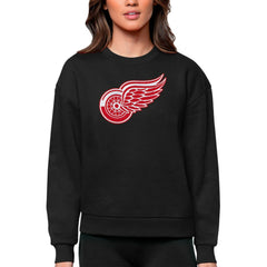 Detroit Red Wings Antigua Women's Team Logo Victory Crewneck Pullover Sweatshirt - Black Sweatshirts