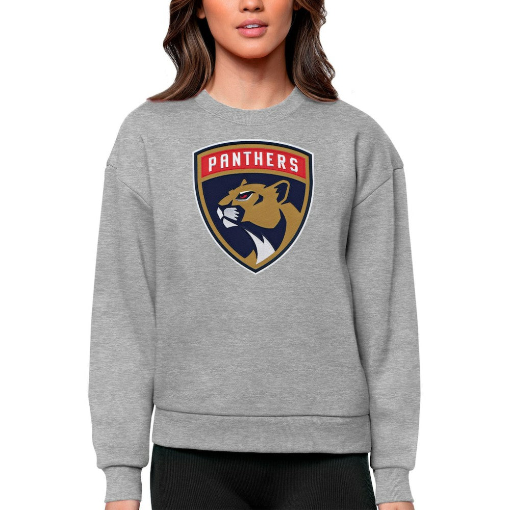 Florida Panthers Antigua Women's Team Logo Victory Crewneck Pullover Sweatshirt - Heather Gray Sweatshirts
