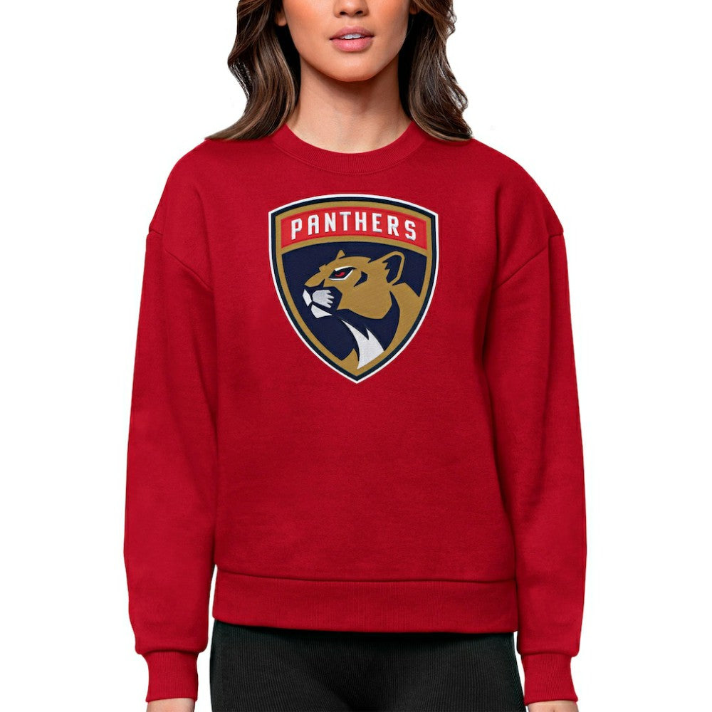 Florida Panthers Antigua Women's Team Logo Victory Crewneck Pullover Sweatshirt - Red Sweatshirts