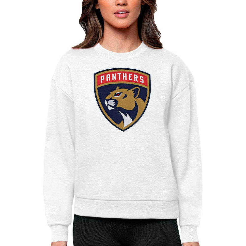 Florida Panthers Antigua Women's Team Logo Victory Crewneck Pullover Sweatshirt - White Sweatshirts