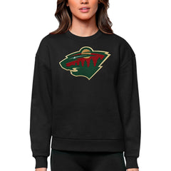 Minnesota Wild Antigua Women's Team Logo Victory Crewneck Pullover Sweatshirt - Black Sweatshirts