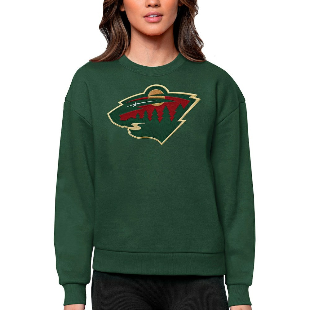 Minnesota Wild Antigua Women's Team Logo Victory Crewneck Pullover Sweatshirt - Green Sweatshirts
