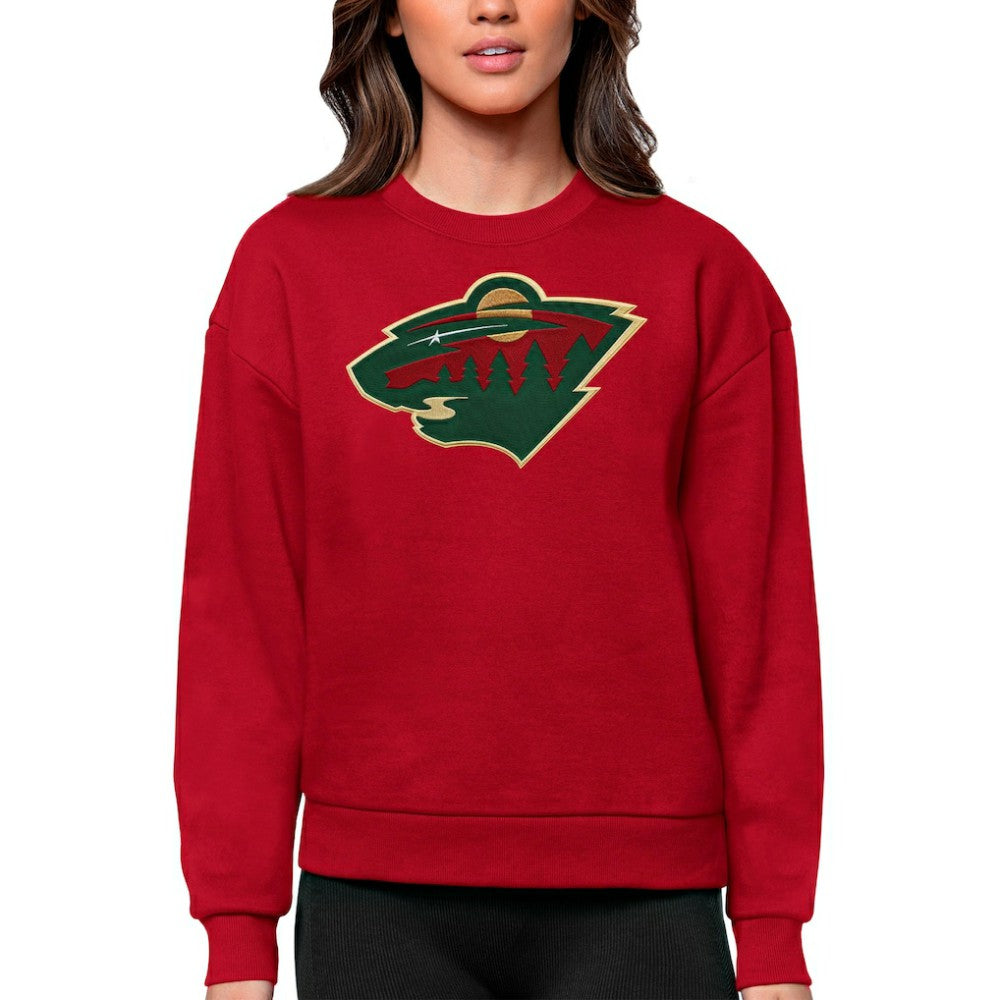 Minnesota Wild Antigua Women's Team Logo Victory Crewneck Pullover Sweatshirt - Red Sweatshirts