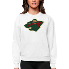 Minnesota Wild Antigua Women's Team Logo Victory Crewneck Pullover Sweatshirt - White Sweatshirts