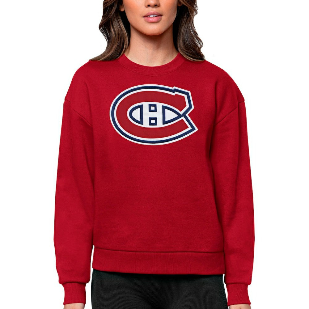 Montreal Canadiens Antigua Women's Team Logo Victory Crewneck Pullover Sweatshirt - Red Sweatshirts