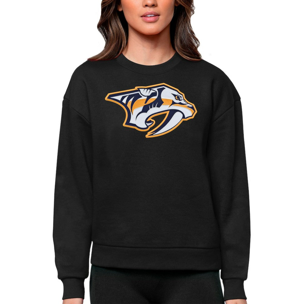 Nashville Predators Antigua Women's Team Logo Victory Crewneck Pullover Sweatshirt - Black Sweatshirts