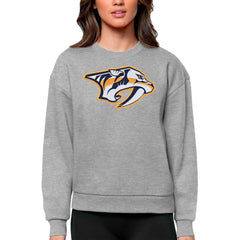 Nashville Predators Antigua Women's Team Logo Victory Crewneck Pullover Sweatshirt - Heather Gray Sweatshirts