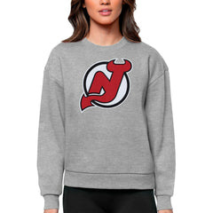 New Jersey Devils Antigua Women's Team Logo Victory Crewneck Pullover Sweatshirt - Heather Gray Sweatshirts