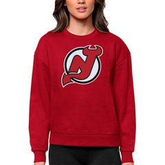 New Jersey Devils Antigua Women's Team Logo Victory Crewneck Pullover Sweatshirt - Red Sweatshirts