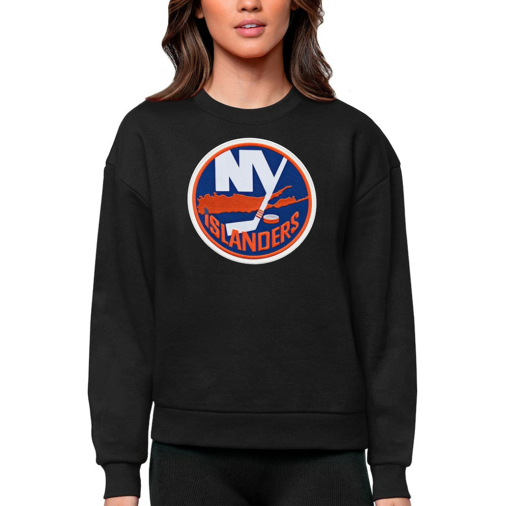 New York Islanders Antigua Women's Team Logo Victory Crewneck Pullover Sweatshirt - Black Sweatshirts