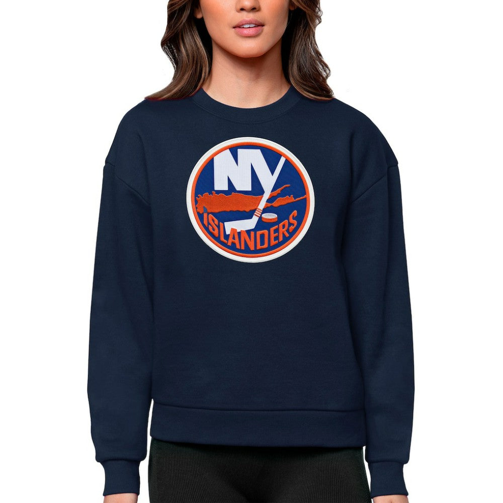 New York Islanders Antigua Women's Team Logo Victory Crewneck Pullover Sweatshirt - Navy Sweatshirts