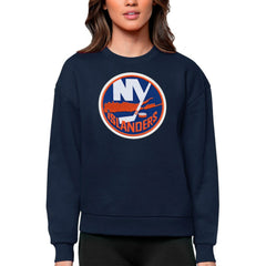 New York Islanders Antigua Women's Team Logo Victory Crewneck Pullover Sweatshirt - Navy Sweatshirts