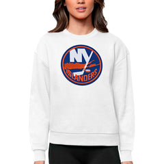 New York Islanders Antigua Women's Team Logo Victory Crewneck Pullover Sweatshirt - White Sweatshirts