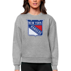 New York Rangers Antigua Women's Team Logo Victory Crewneck Pullover Sweatshirt - Heather Gray Sweatshirts