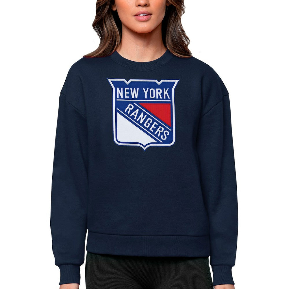 New York Rangers Antigua Women's Team Logo Victory Crewneck Pullover Sweatshirt - Navy Sweatshirts