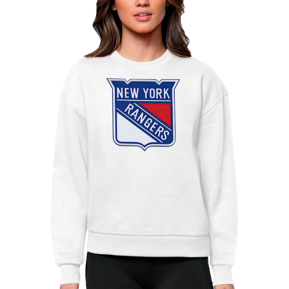 New York Rangers Antigua Women's Team Logo Victory Crewneck Pullover Sweatshirt - White Sweatshirts