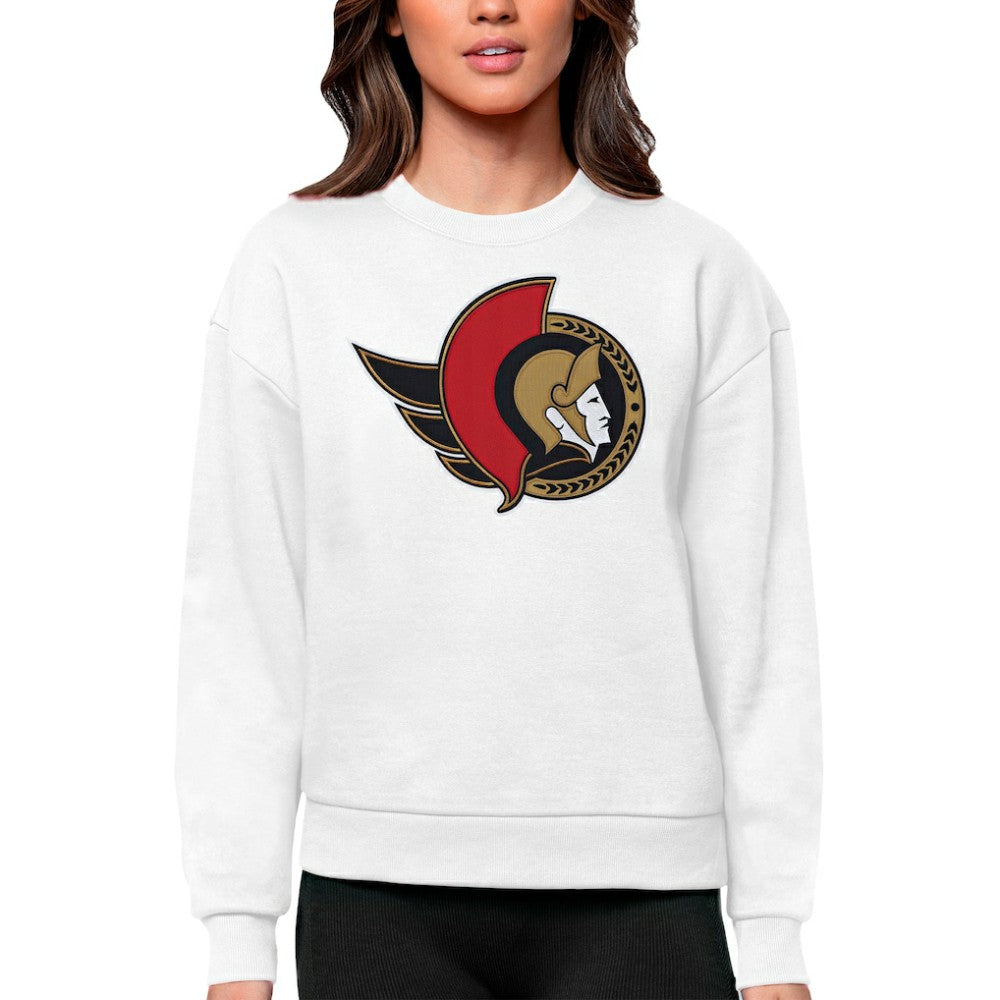 Ottawa Senators Antigua Women's Team Logo Victory Crewneck Pullover Sweatshirt - White Sweatshirts
