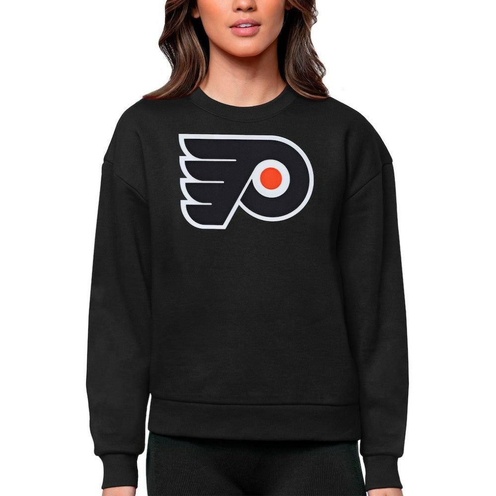 Philadelphia Flyers Antigua Women's Team Logo Victory Crewneck Pullover Sweatshirt - Black Sweatshirts