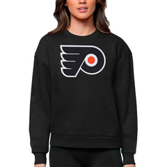 Philadelphia Flyers Antigua Women's Team Logo Victory Crewneck Pullover Sweatshirt - Black Sweatshirts
