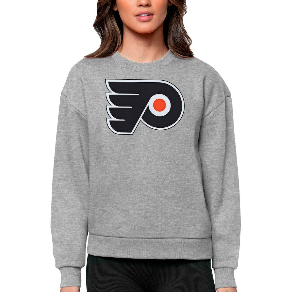 Philadelphia Flyers Antigua Women's Team Logo Victory Crewneck Pullover Sweatshirt - Heather Gray Sweatshirts