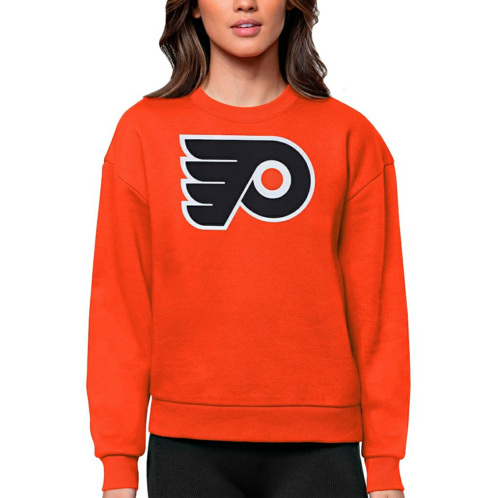 Philadelphia Flyers Antigua Women's Team Logo Victory Crewneck Pullover Sweatshirt - Orange Sweatshirts