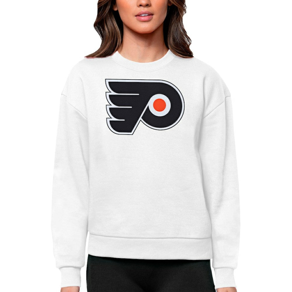 Philadelphia Flyers Antigua Women's Team Logo Victory Crewneck Pullover Sweatshirt - White Sweatshirts