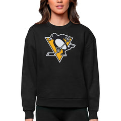 Pittsburgh Penguins Antigua Women's Team Logo Victory Crewneck Pullover Sweatshirt - Black Sweatshirts