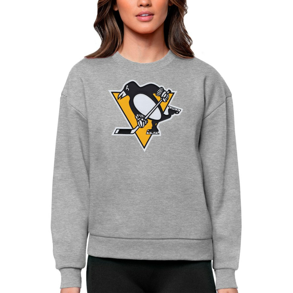 Pittsburgh Penguins Antigua Women's Team Logo Victory Crewneck Pullover Sweatshirt - Heather Gray Sweatshirts
