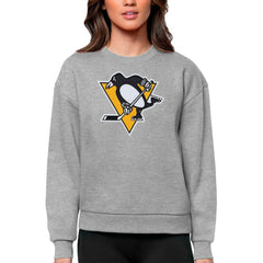 Pittsburgh Penguins Antigua Women's Team Logo Victory Crewneck Pullover Sweatshirt - Heather Gray Sweatshirts