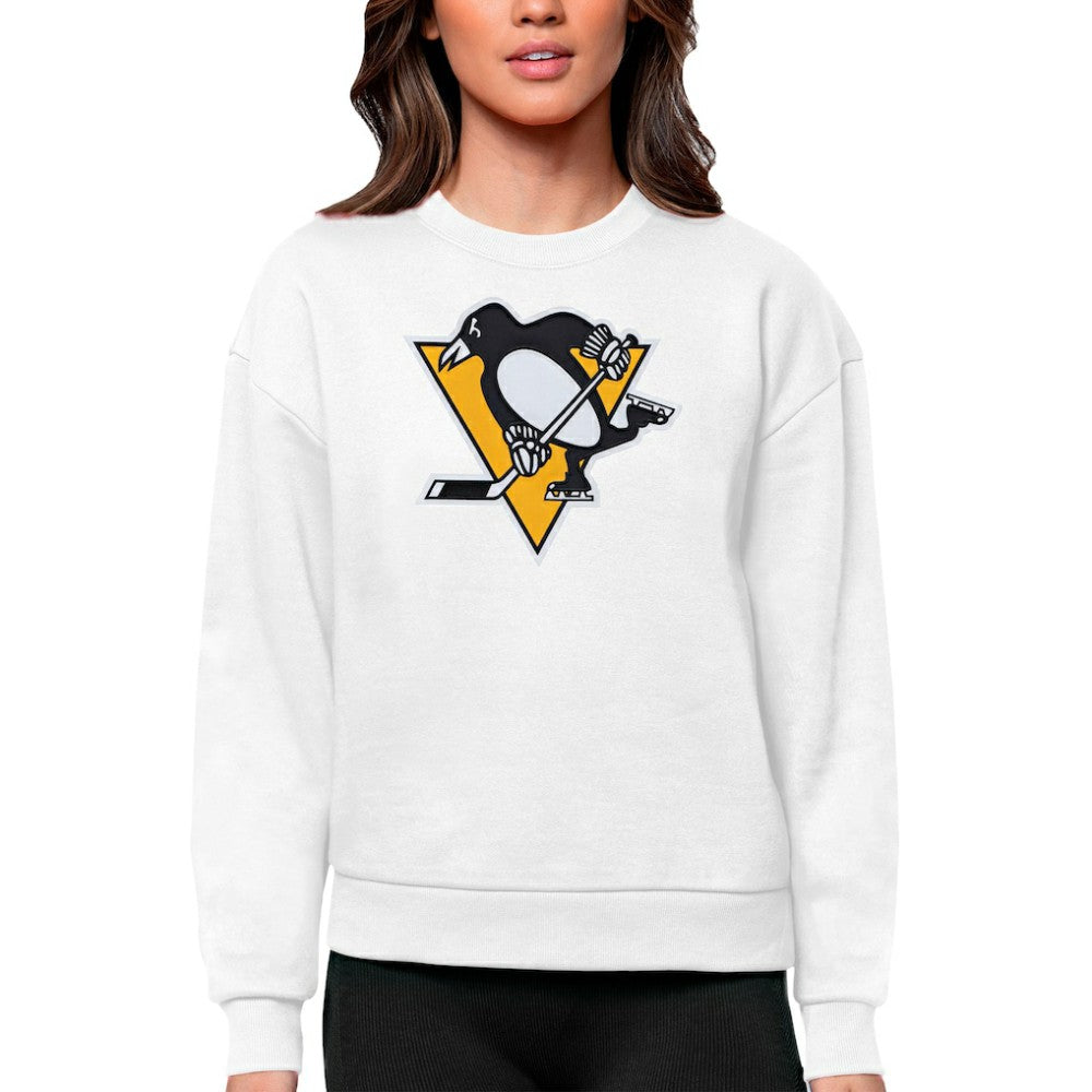 Pittsburgh Penguins Antigua Women's Team Logo Victory Crewneck Pullover Sweatshirt - White Sweatshirts