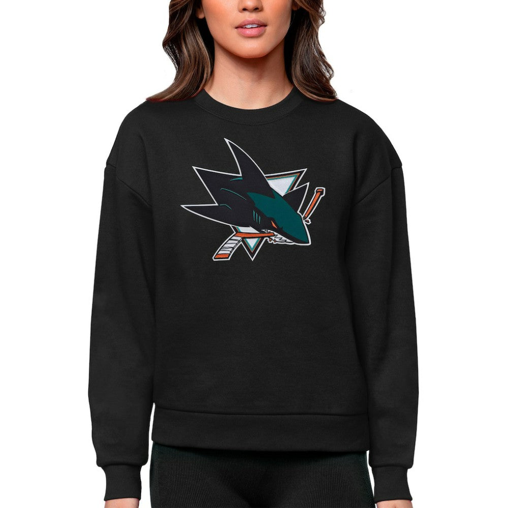 San Jose Sharks Antigua Women's Team Logo Victory Crewneck Pullover Sweatshirt - Black Sweatshirts