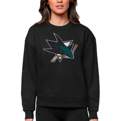 San Jose Sharks Antigua Women's Team Logo Victory Crewneck Pullover Sweatshirt - Black Sweatshirts