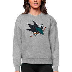 San Jose Sharks Antigua Women's Team Logo Victory Crewneck Pullover Sweatshirt - Heather Gray Sweatshirts