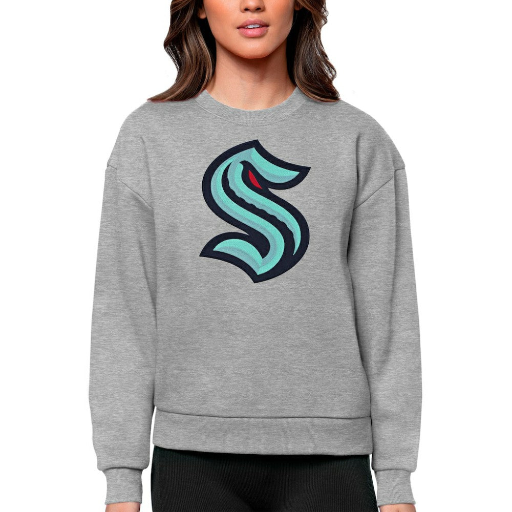 Seattle Kraken Antigua Women's Team Logo Victory Crewneck Pullover Sweatshirt - Heather Gray Sweatshirts