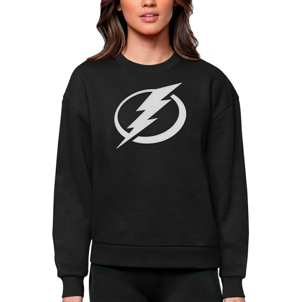 Tampa Bay Lightning Antigua Women's Team Logo Victory Crewneck Pullover Sweatshirt - Black Sweatshirts