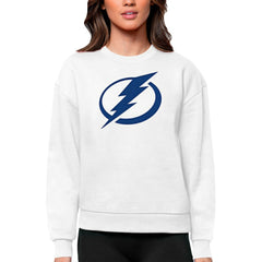 Tampa Bay Lightning Antigua Women's Team Logo Victory Crewneck Pullover Sweatshirt - White Sweatshirts