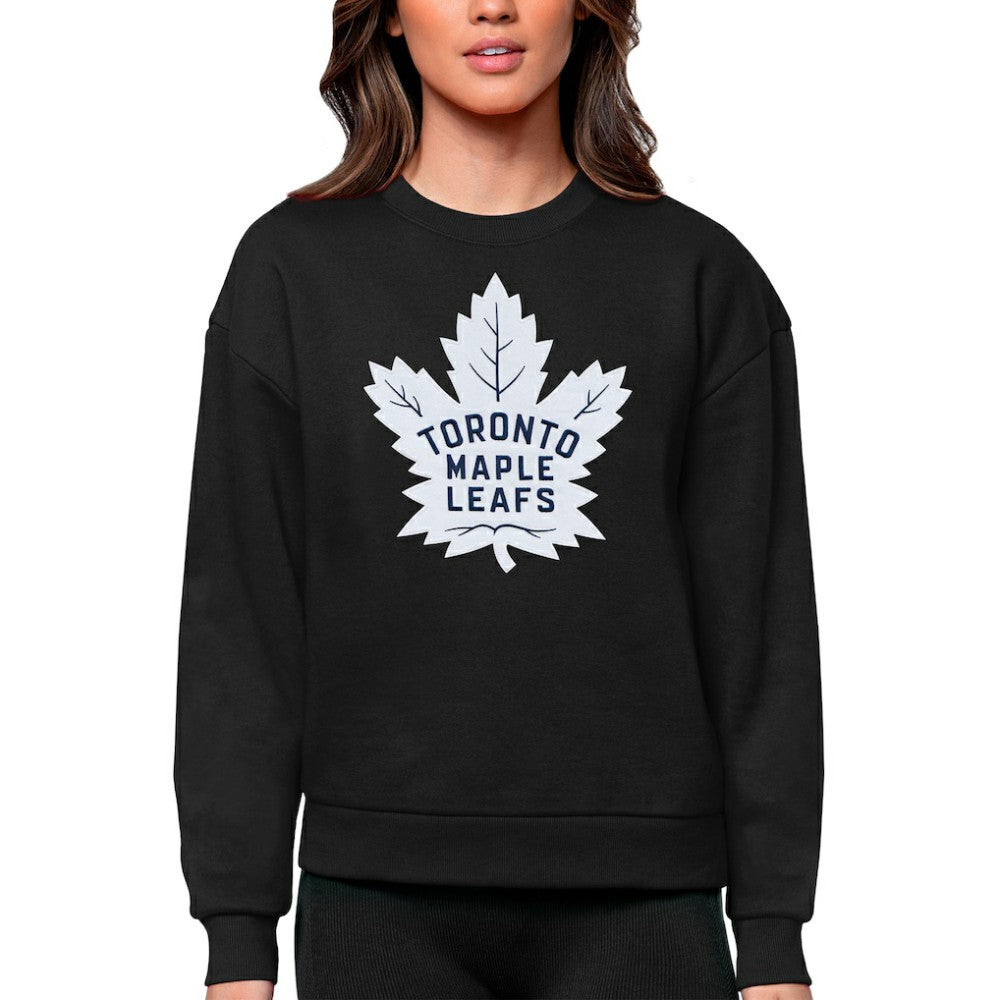 Toronto Maple Leafs Antigua Women's Team Logo Victory Crewneck Pullover Sweatshirt - Black Sweatshirts
