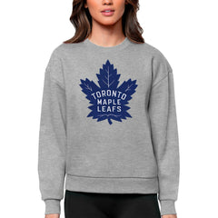 Toronto Maple Leafs Antigua Women's Team Logo Victory Crewneck Pullover Sweatshirt - Heather Gray Sweatshirts