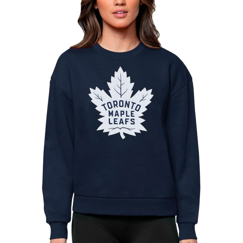 Toronto Maple Leafs Antigua Women's Team Logo Victory Crewneck Pullover Sweatshirt - Navy Sweatshirts
