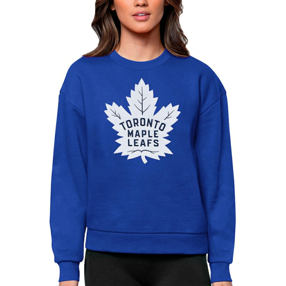 Toronto Maple Leafs Antigua Women's Team Logo Victory Crewneck Pullover Sweatshirt - Royal Sweatshirts