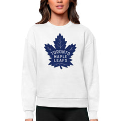 Toronto Maple Leafs Antigua Women's Team Logo Victory Crewneck Pullover Sweatshirt - White Sweatshirts