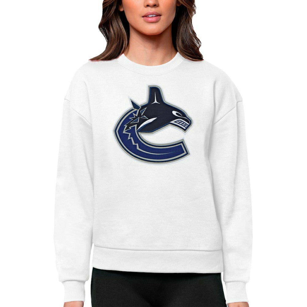 Vancouver Canucks Antigua Women's Team Logo Victory Crewneck Pullover Sweatshirt - White Sweatshirts