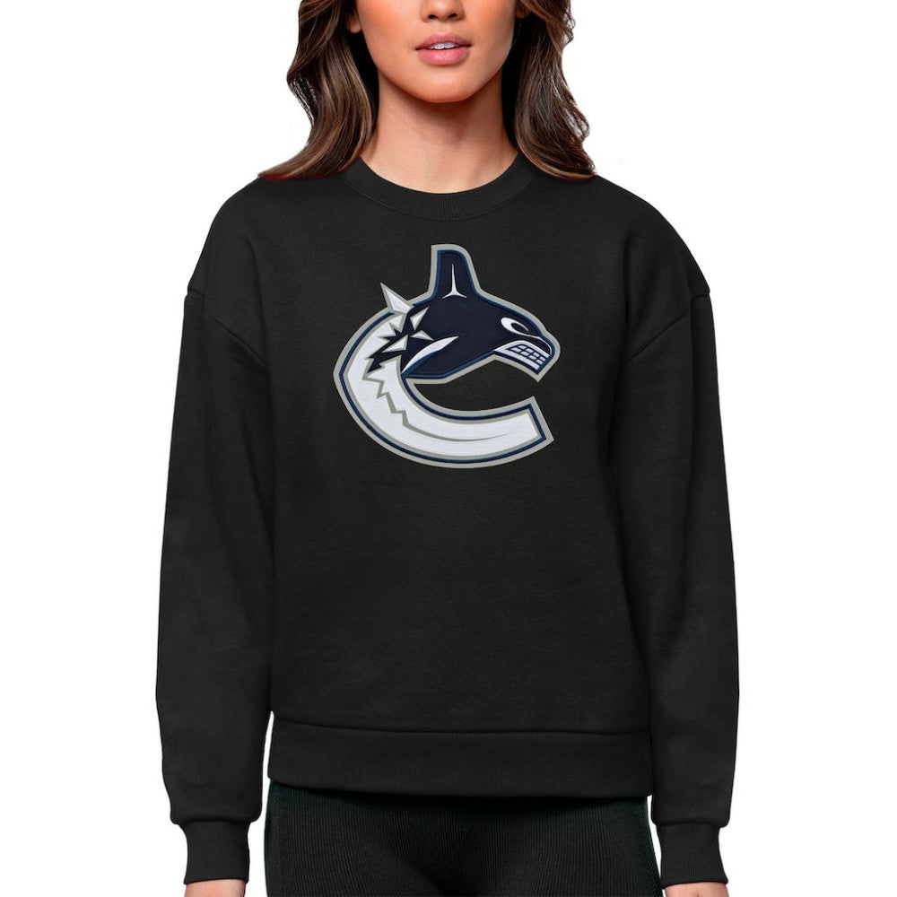 Vancouver Canucks Antigua Women's Team Logo Victory Crewneck Pullover Sweatshirt - Black Sweatshirts