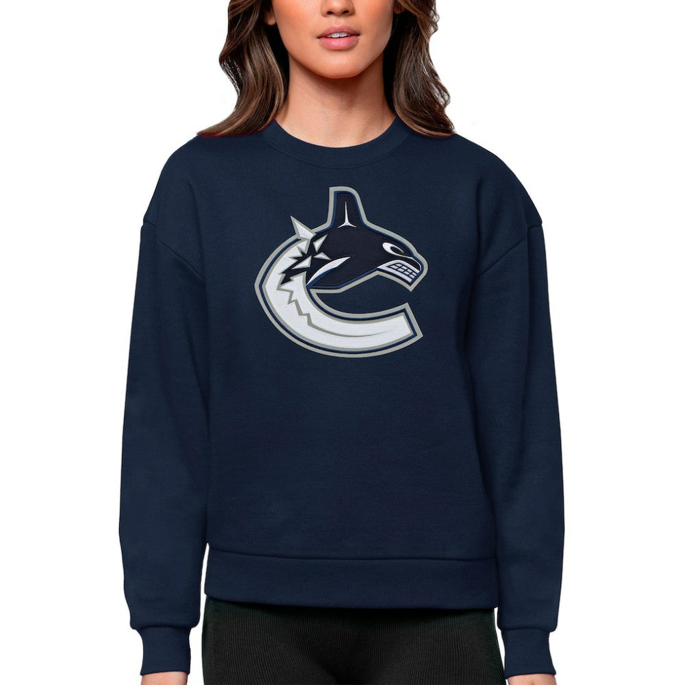 Vancouver Canucks Antigua Women's Team Logo Victory Crewneck Pullover Sweatshirt - Navy Sweatshirts