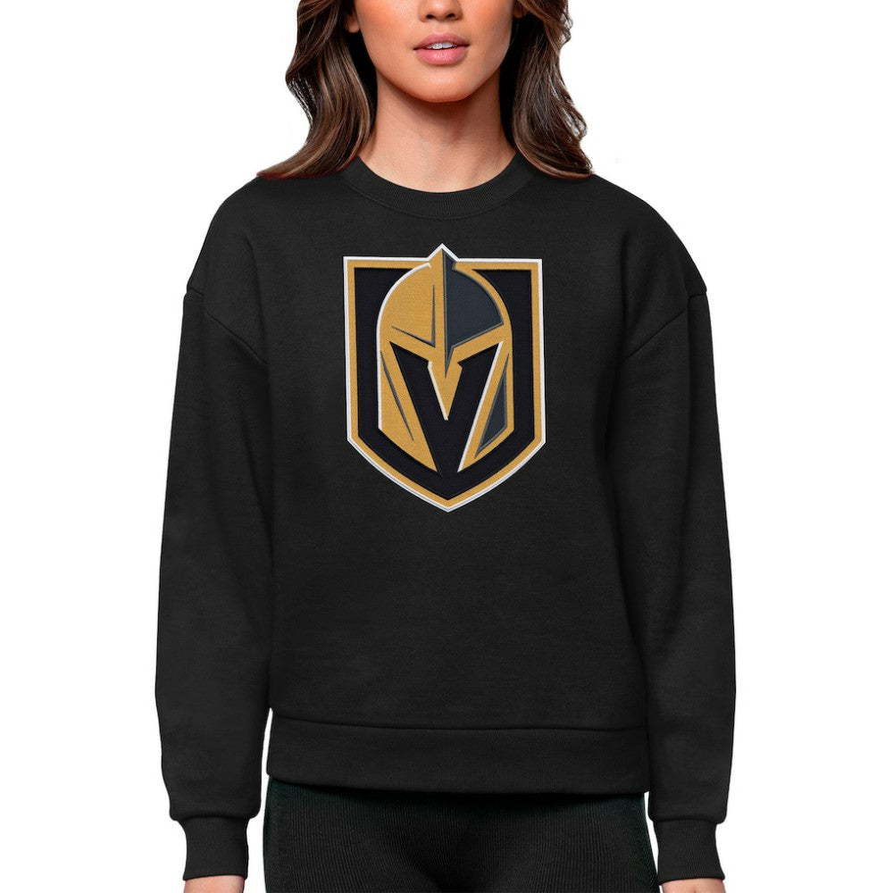 Vegas Golden Knights Antigua Women's Team Logo Victory Crewneck Pullover Sweatshirt - Black Sweatshirts