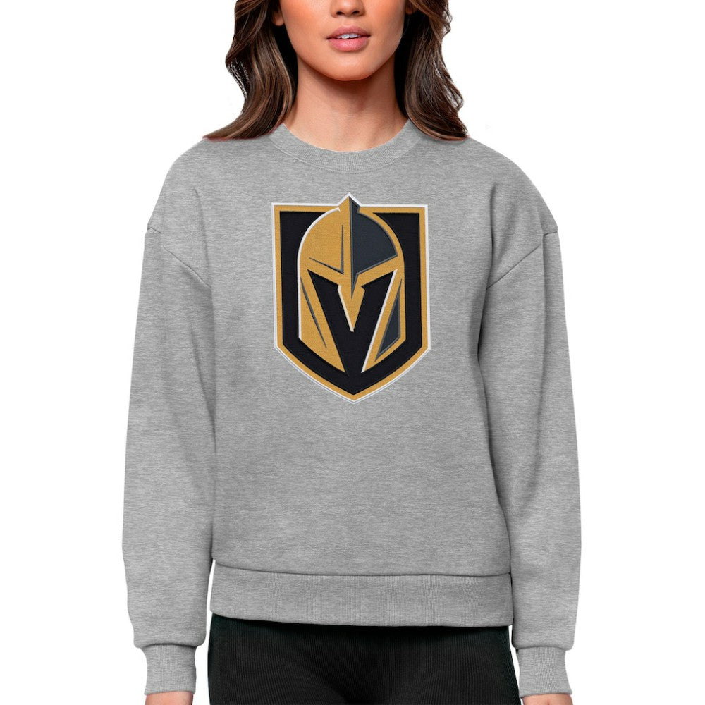 Vegas Golden Knights Antigua Women's Team Logo Victory Crewneck Pullover Sweatshirt - Heather Gray Sweatshirts