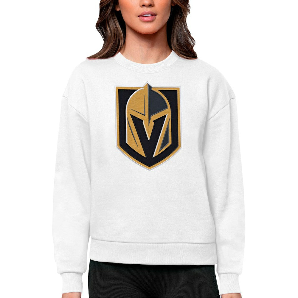 Vegas Golden Knights Antigua Women's Team Logo Victory Crewneck Pullover Sweatshirt - White Sweatshirts