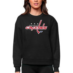Washington Capitals Antigua Women's Team Logo Victory Crewneck Pullover Sweatshirt - Black Sweatshirts